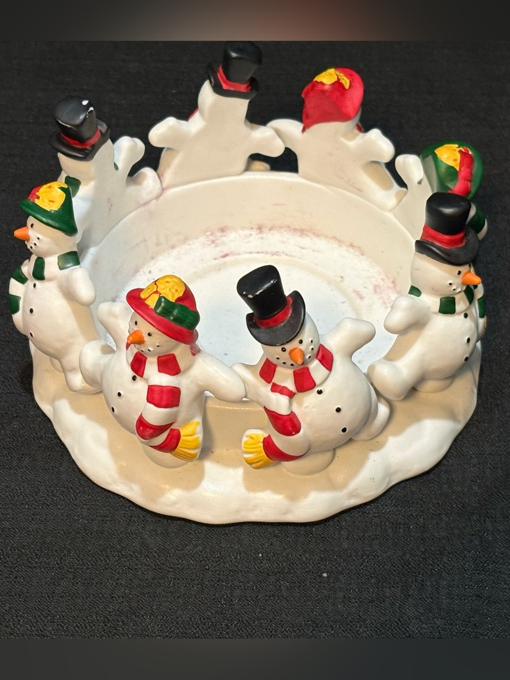 PartyLite Frolicking Frostys 3 Wick Candle Holder Dancing Snowmen Retired